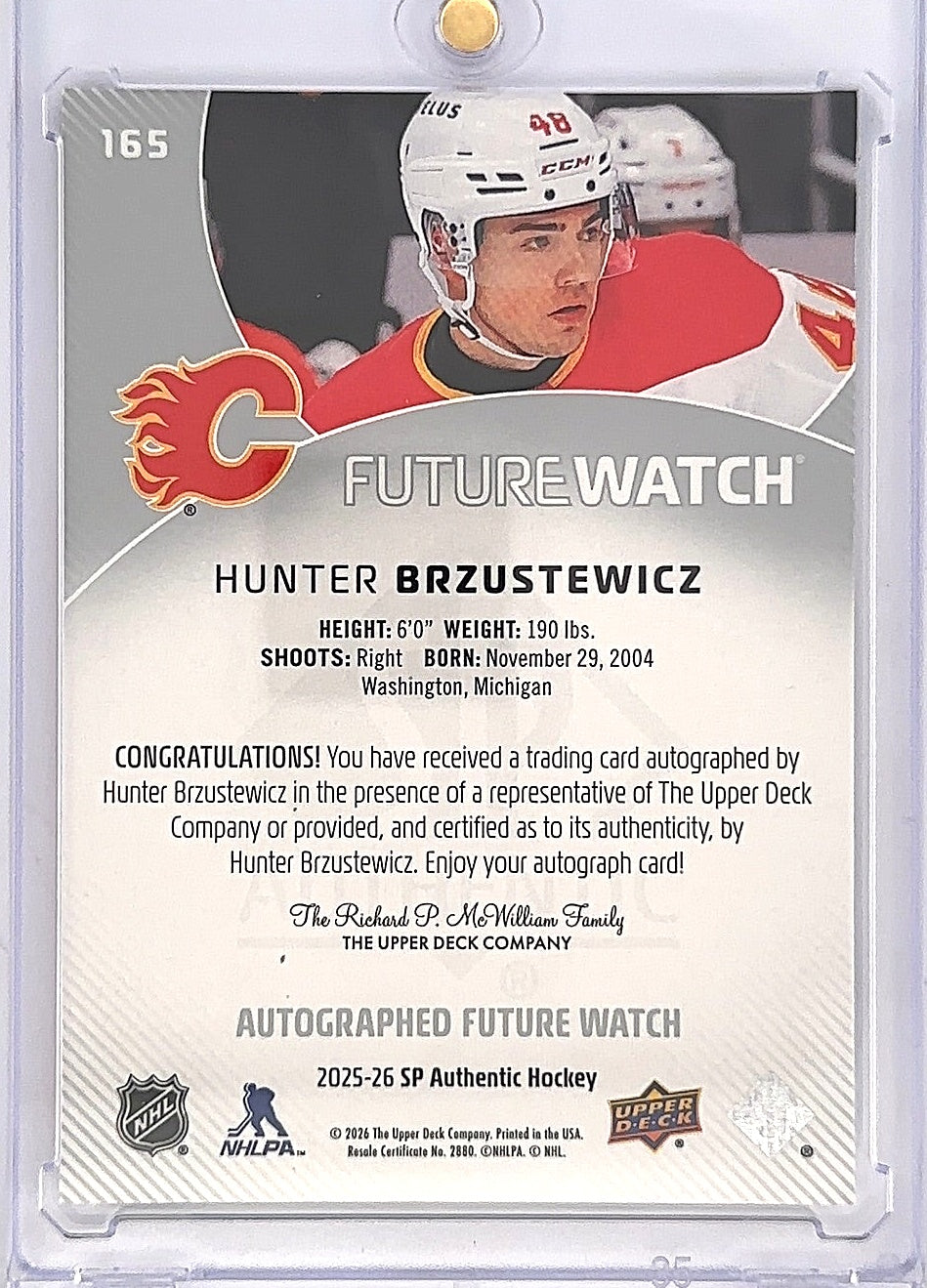 2025-26 SP Authentic Hockey Hunter Brzustewicz Auto Future Watch /599 — back