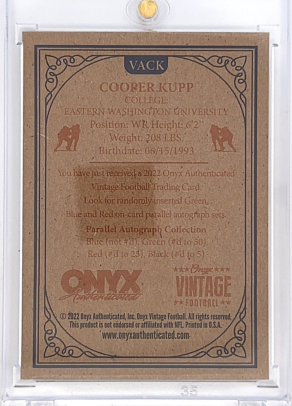 Cooper Kupp Onyx Vintage Football Autograph VACK 2022 — back