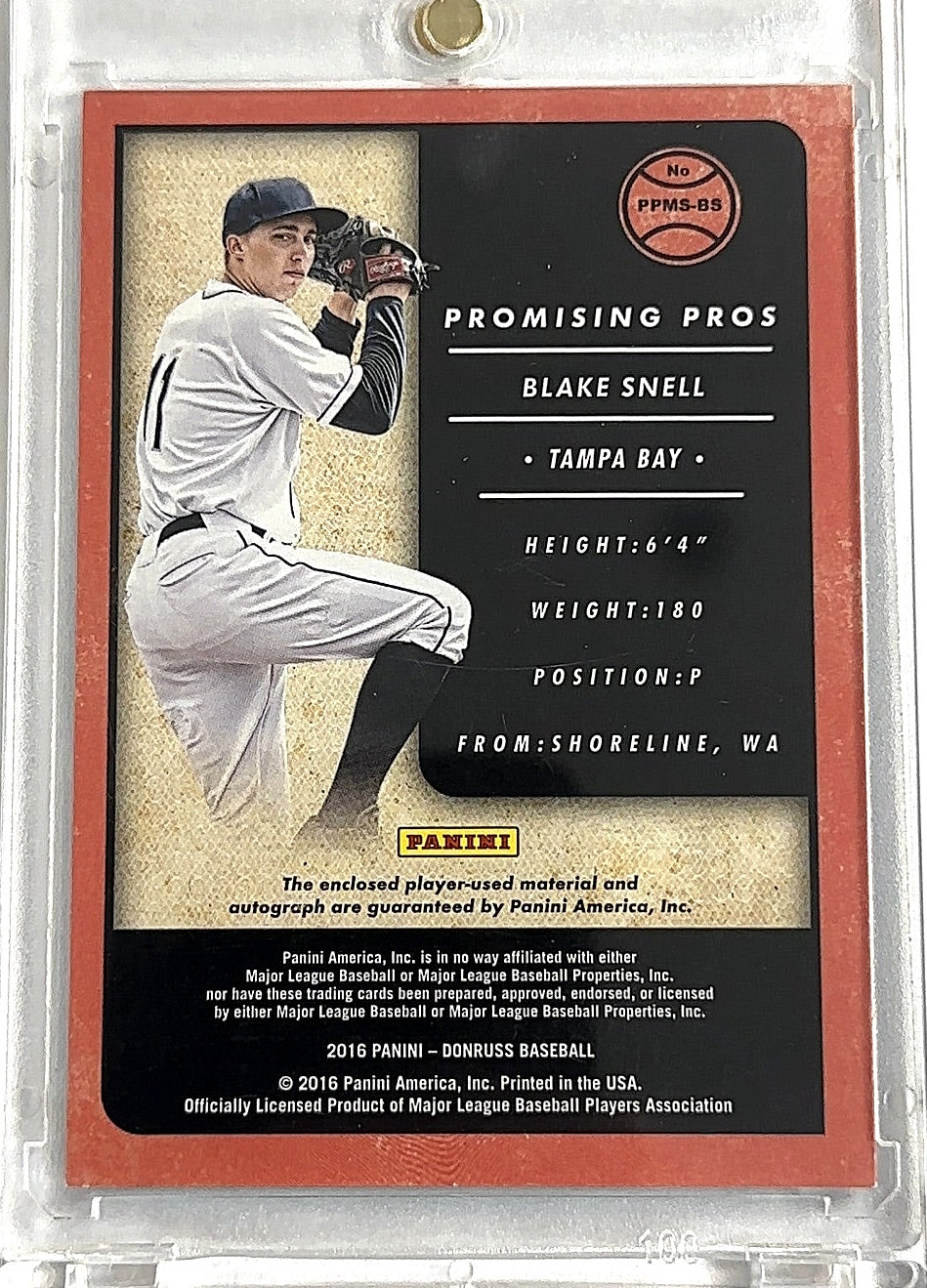 Blake Snell Promising Pros RC RPA /199 — back