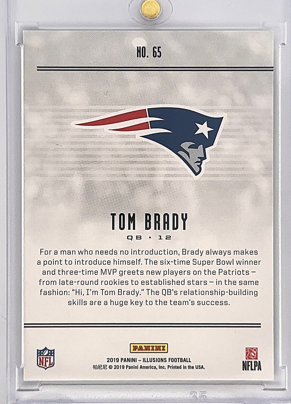 2019 Panini Luminance Tom Brady [Gold] #65 — back
