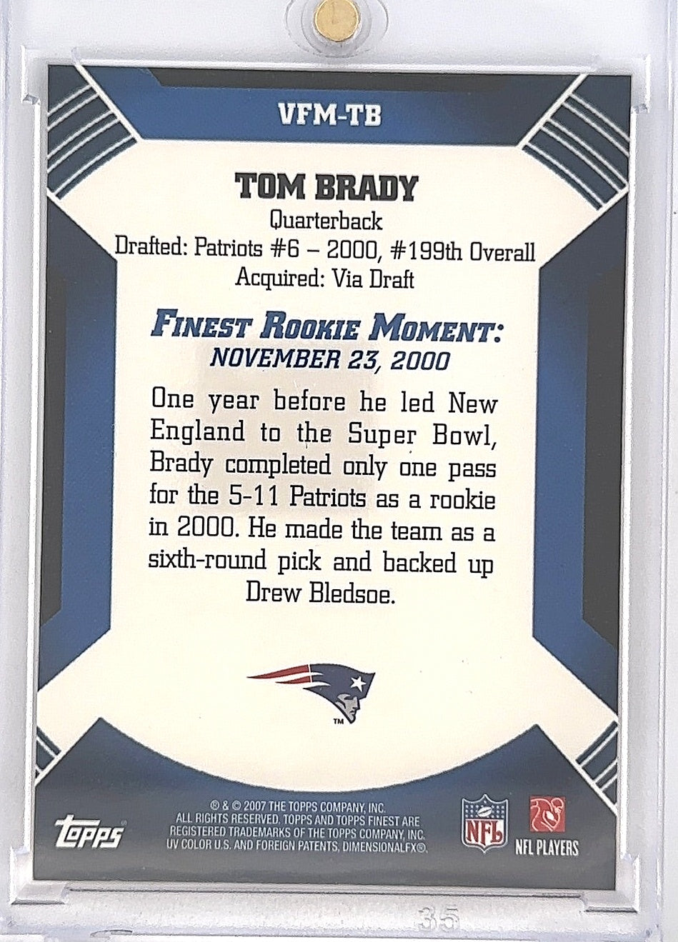 2007 Topps Finest Moments Tom Brady #VFM-TB — back