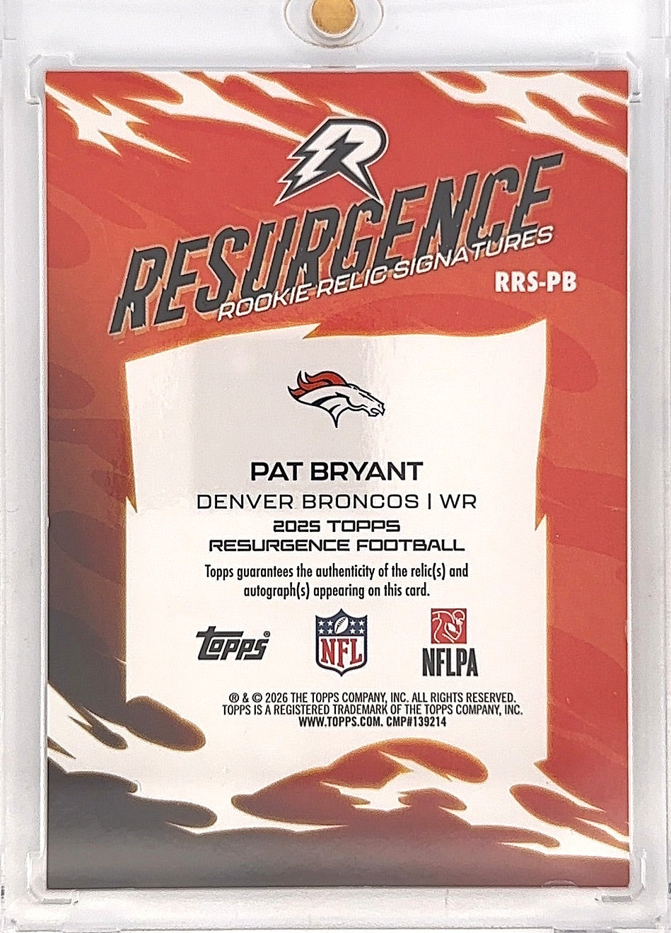 2025 Topps Resurgence Rookie Relic Signature Pat Bryant #RRS-PB — back