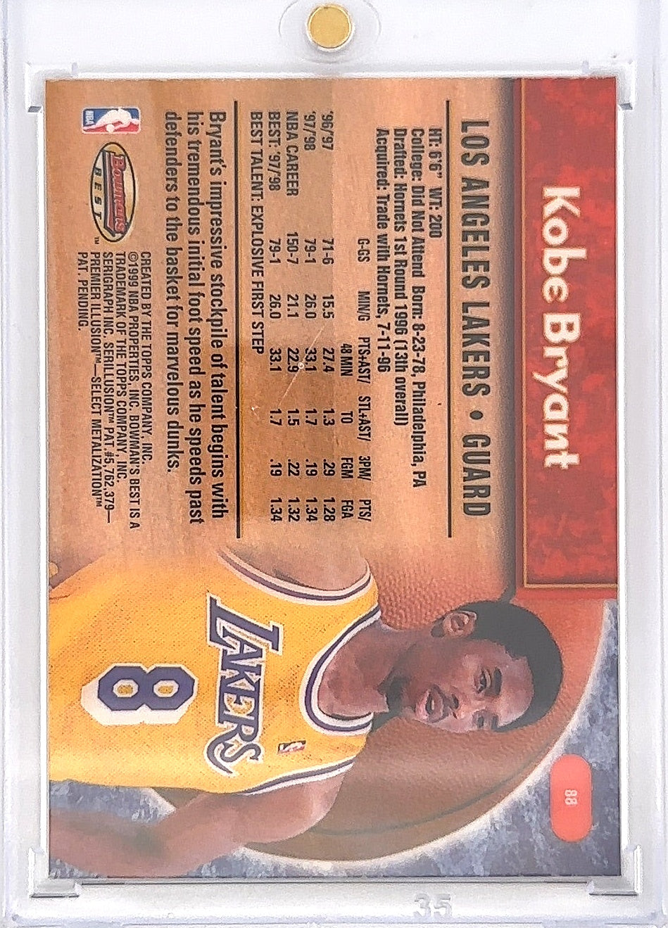1998 Bowman's Best Kobe Bryant #88 — back