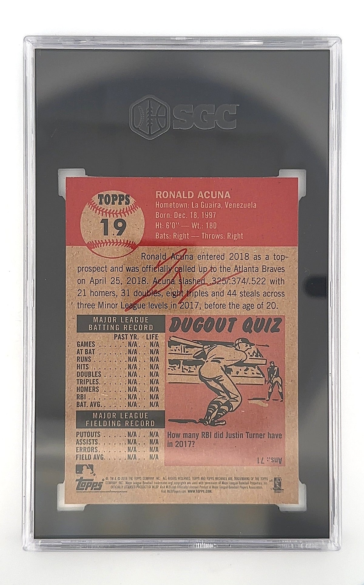 2018 Topps Living Ronald Acuna #19 SGC 9.5 — back