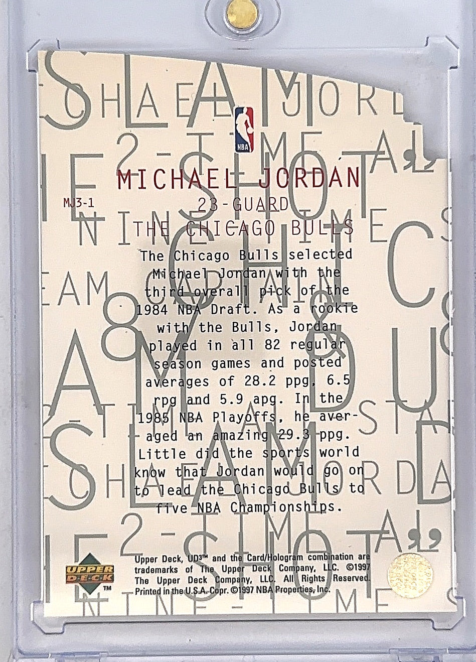 DAMAGED Michael Jordan Upper Deck MJ3-1 — back