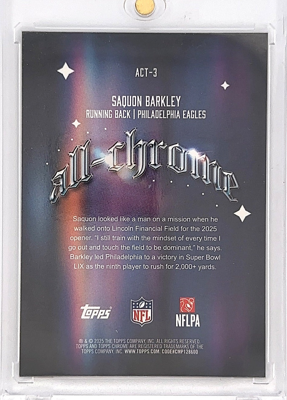 2025 Topps Chrome All Chrome Team Saquon Barkley /199 [Refractor] #ACT-3 — back