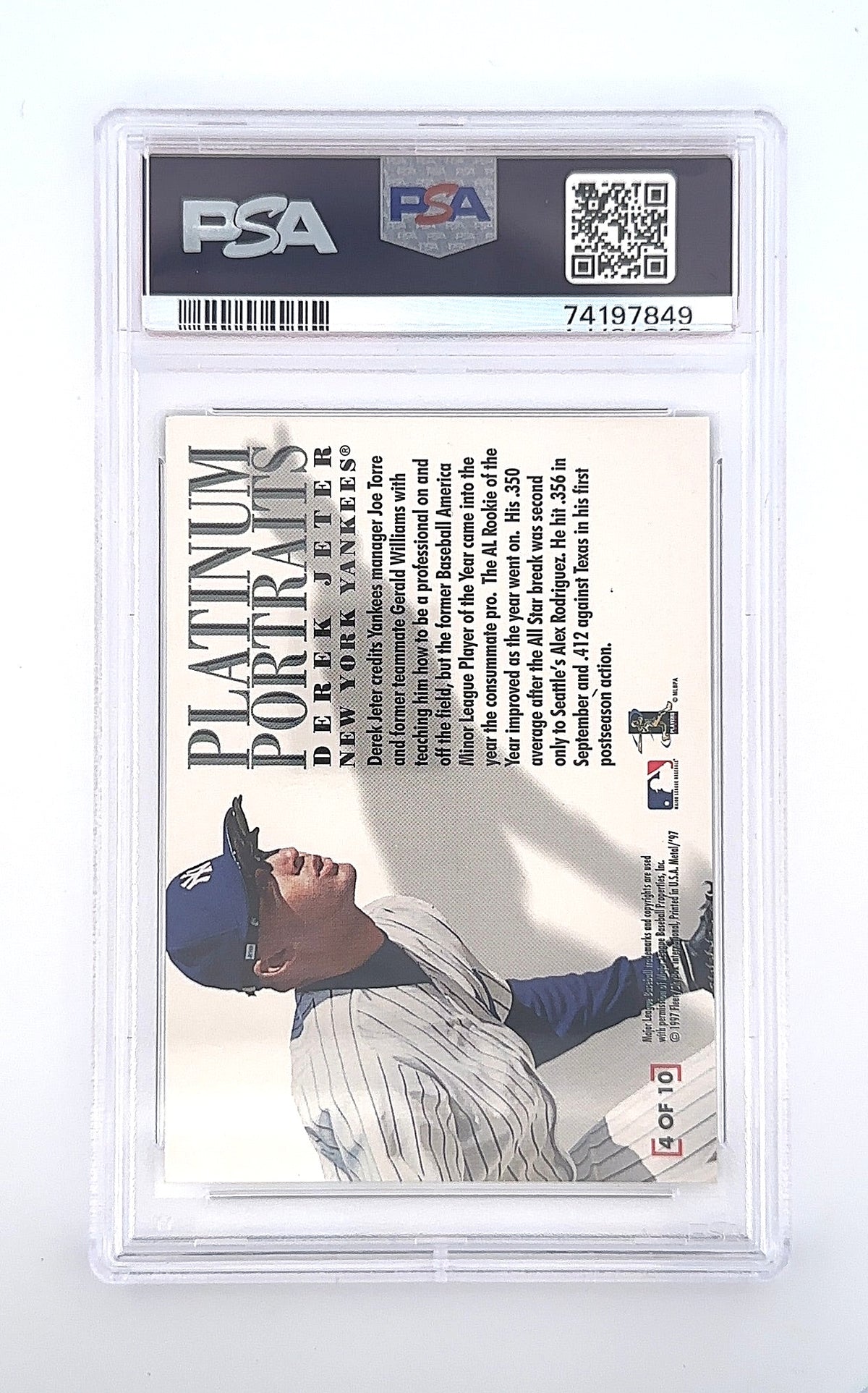 Derek Jeter 1997 Metal Universe Platinum Portraits PSA NM-MT 8 — back