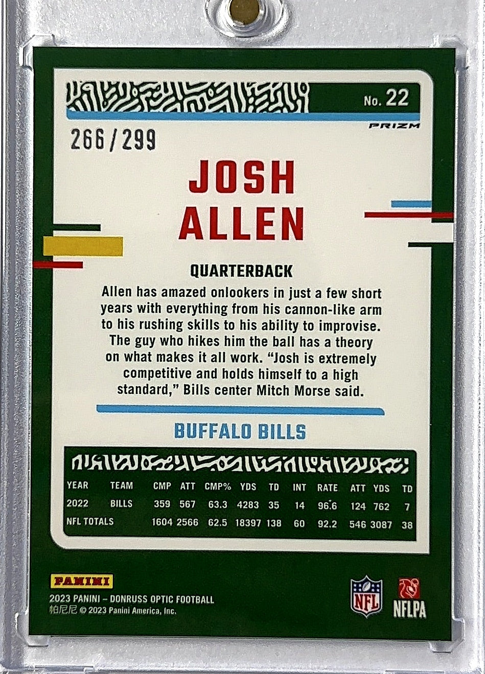 2023 Panini Donruss Optic Josh Allen /299 [Aqua] #22 — back