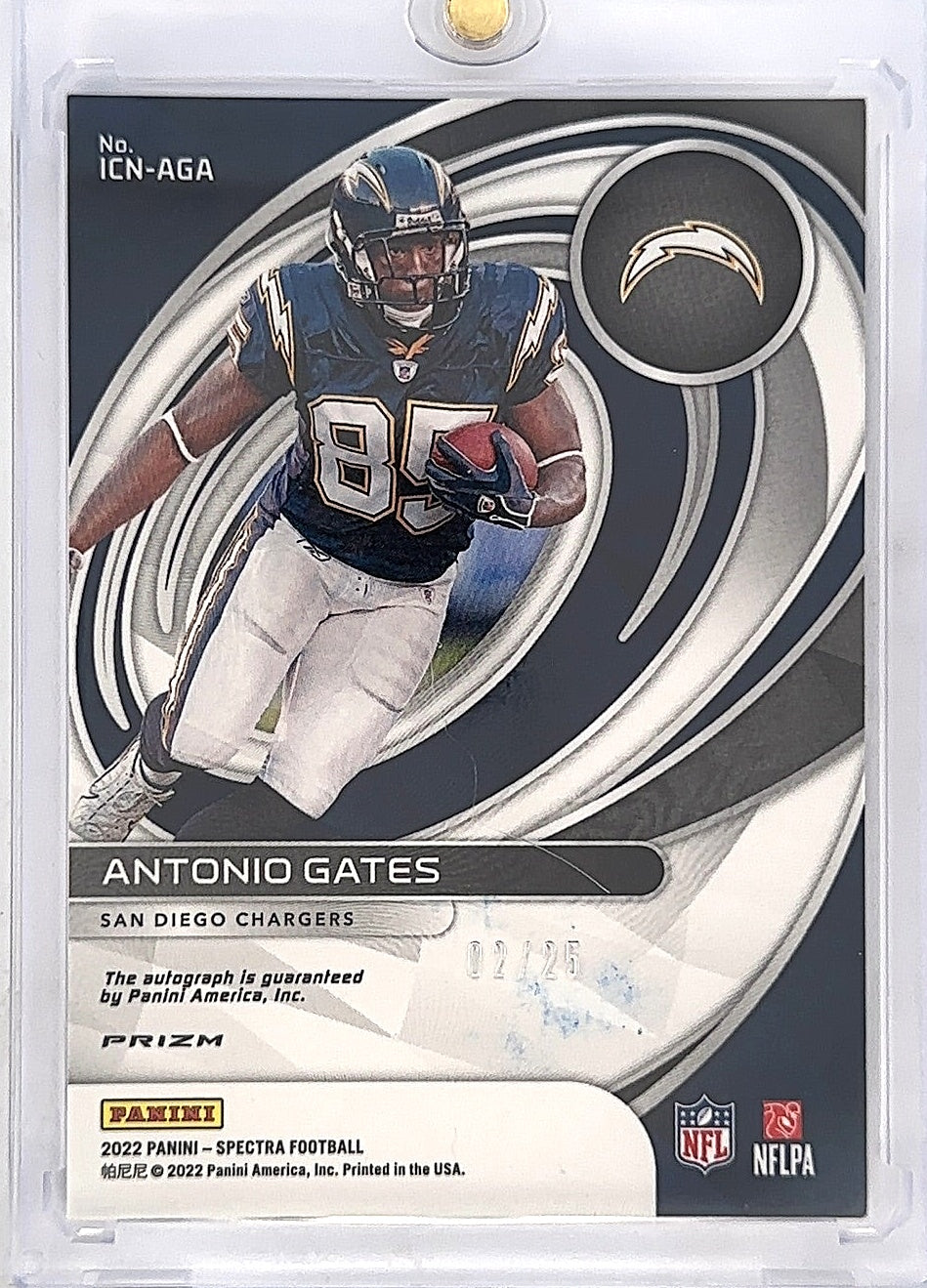 Antonio Gates Panini Spectra /25 Auto — back