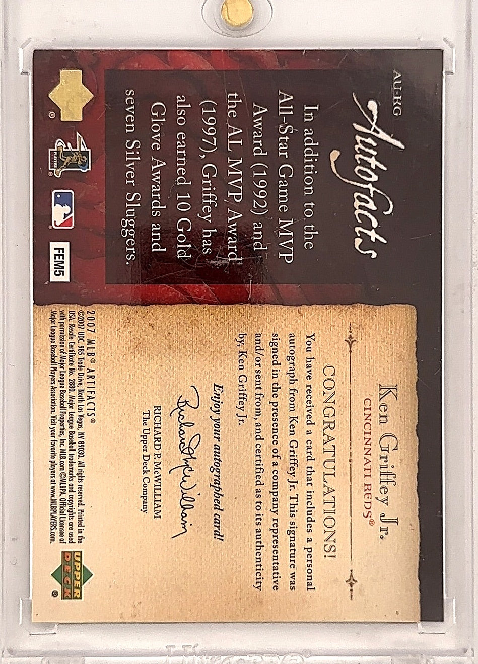Ken Griffey Jr. 2007 Autofacts AU-KG — back