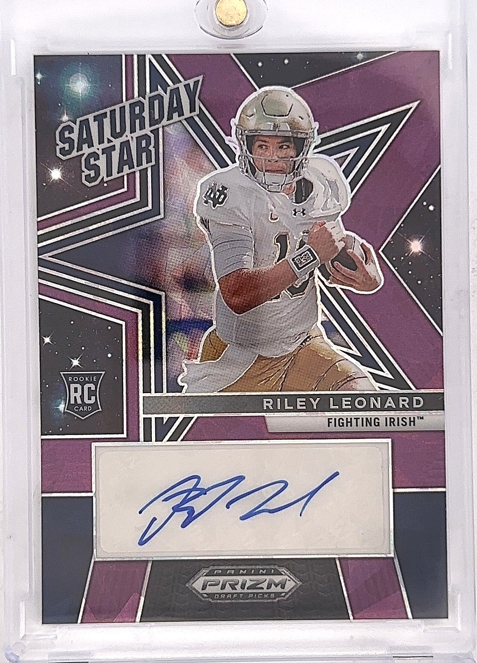 2025 Panini Prizm Draft Picks Saturday Star Signature Riley Leonard [Purple Ice] #SSS-RLD — front