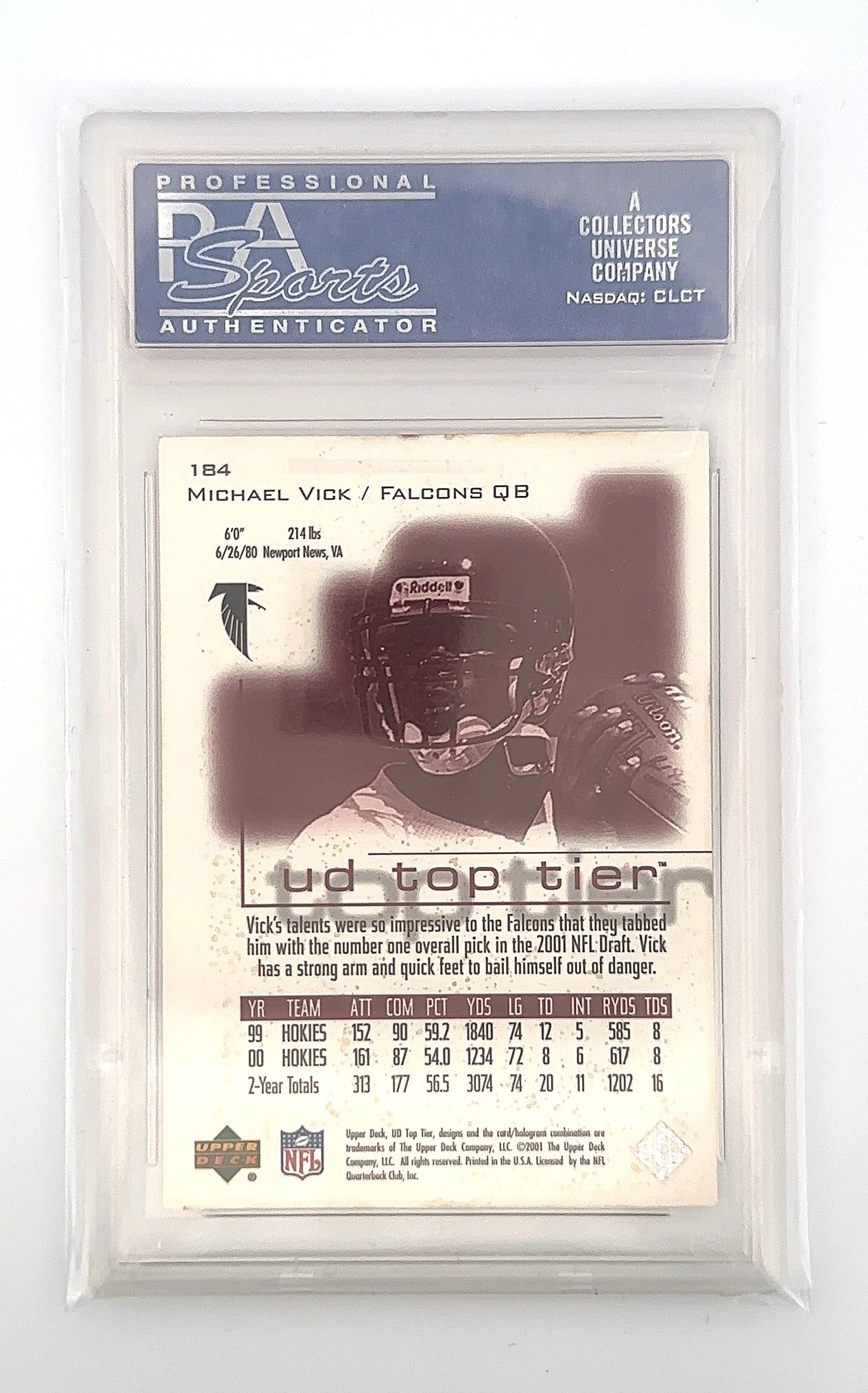 2001 Upper Deck Top Tier Michael Vick #184 PSA 6 — back