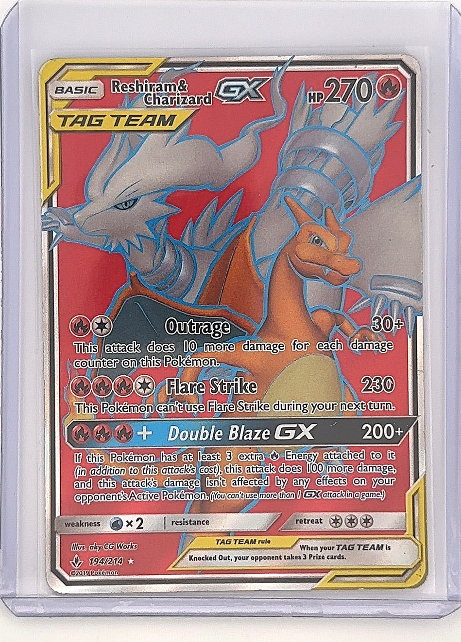 Reshiram & Charizard GX (Full Art) #194/214 — front