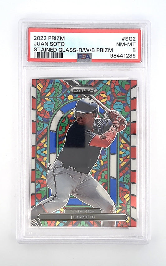 2022 Prizm Juan Soto Stained Glass-R/W/B Prizm #SG2 PSA NM-MT 8 — front