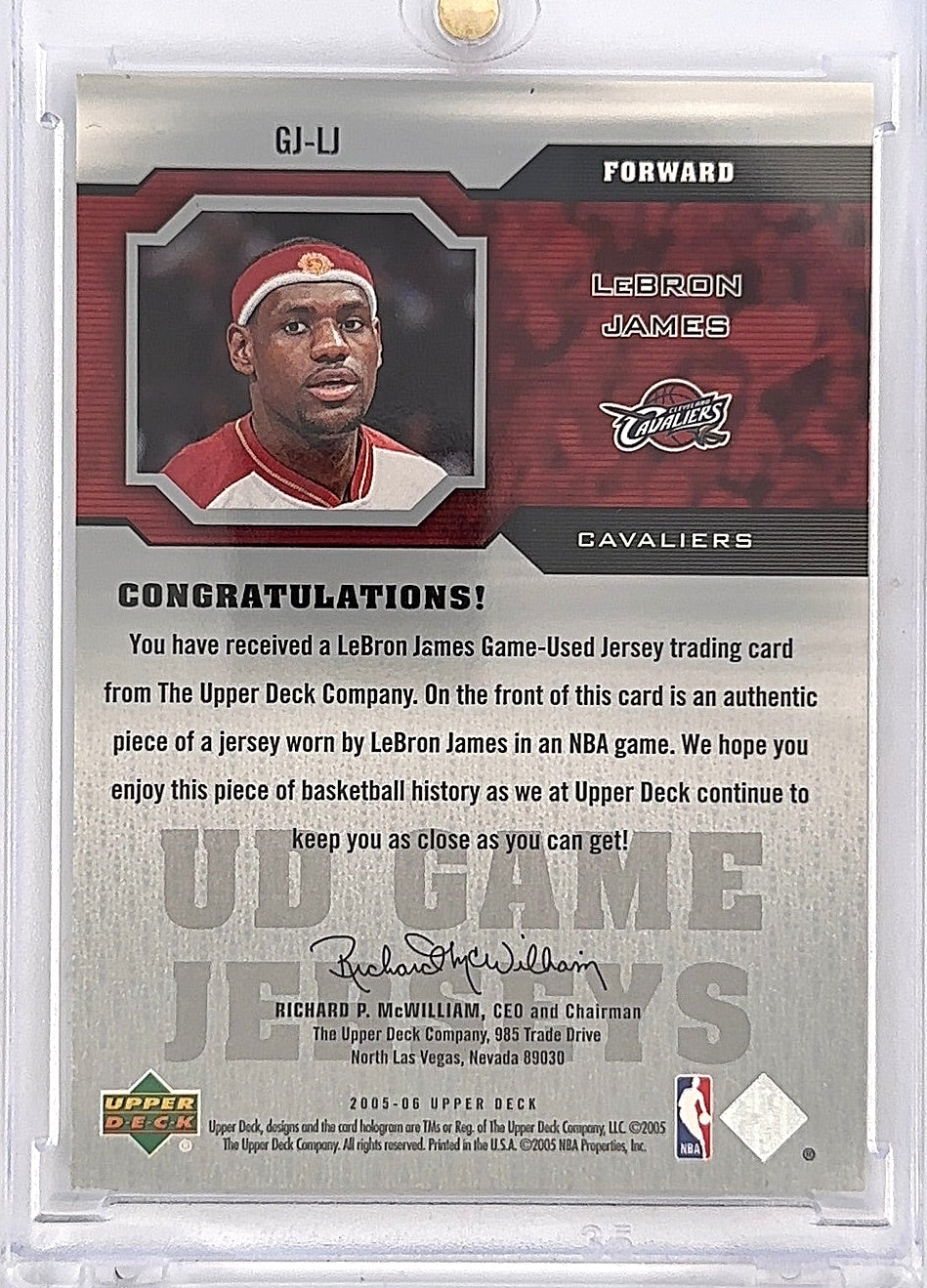 2005-06 Upper Deck Game Jerseys LeBron James #GJ-LJ — back