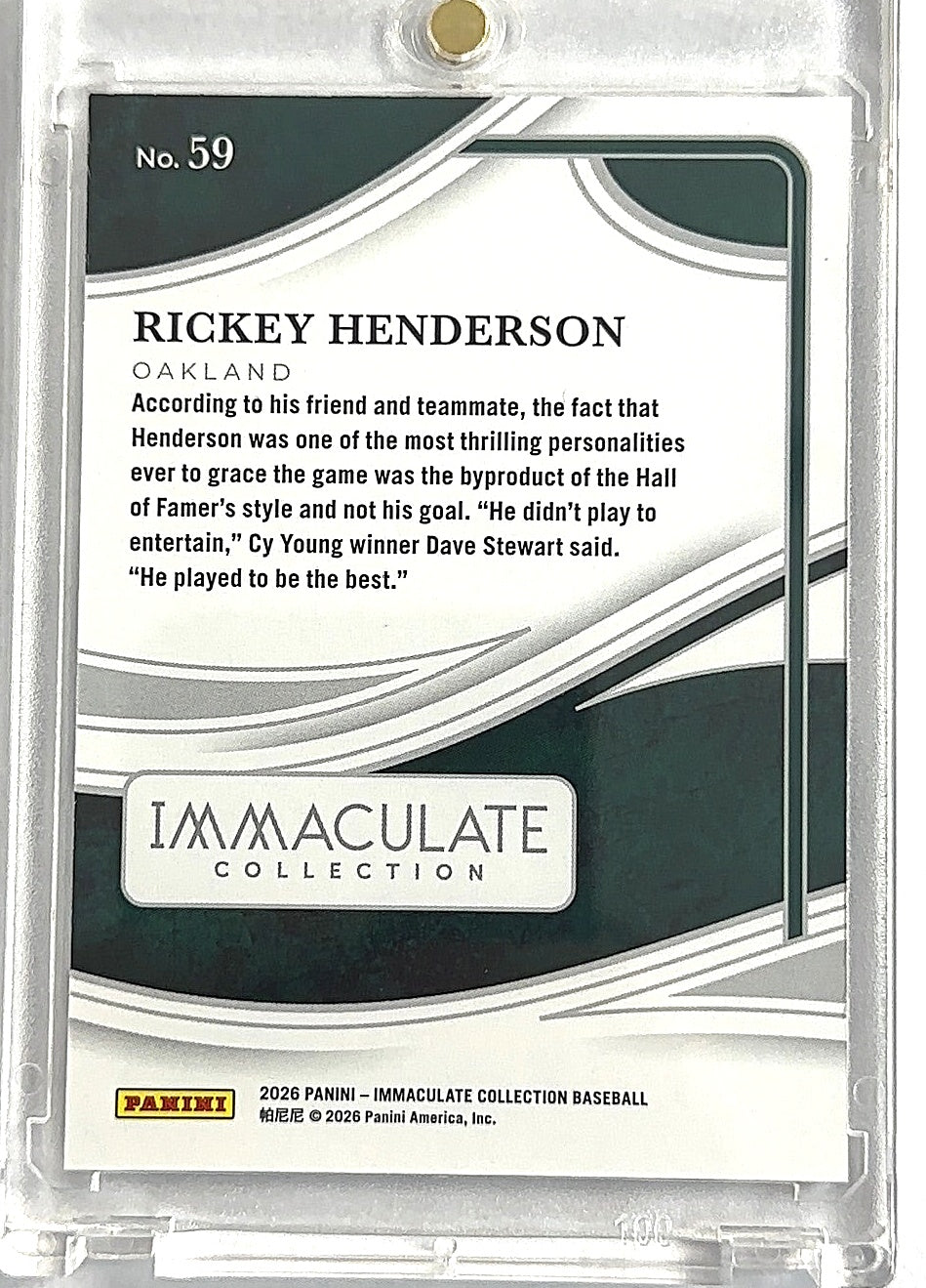 2026 Panini Immaculate Rickey Henderson [Green] #59 — back