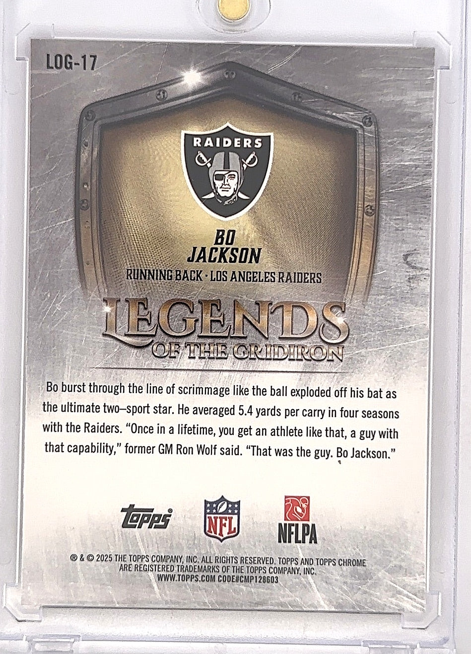 2025 Topps Chrome Legends Of The Gridiron Bo Jackson [Pink Refractor] #LOG-17 — back