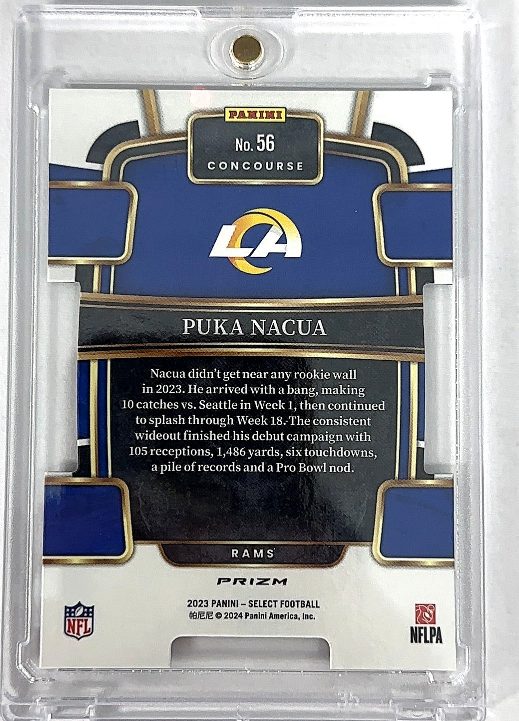 2023 Panini Select Puka Nacua [Zebra Prizm Die-Cut] #56 — back