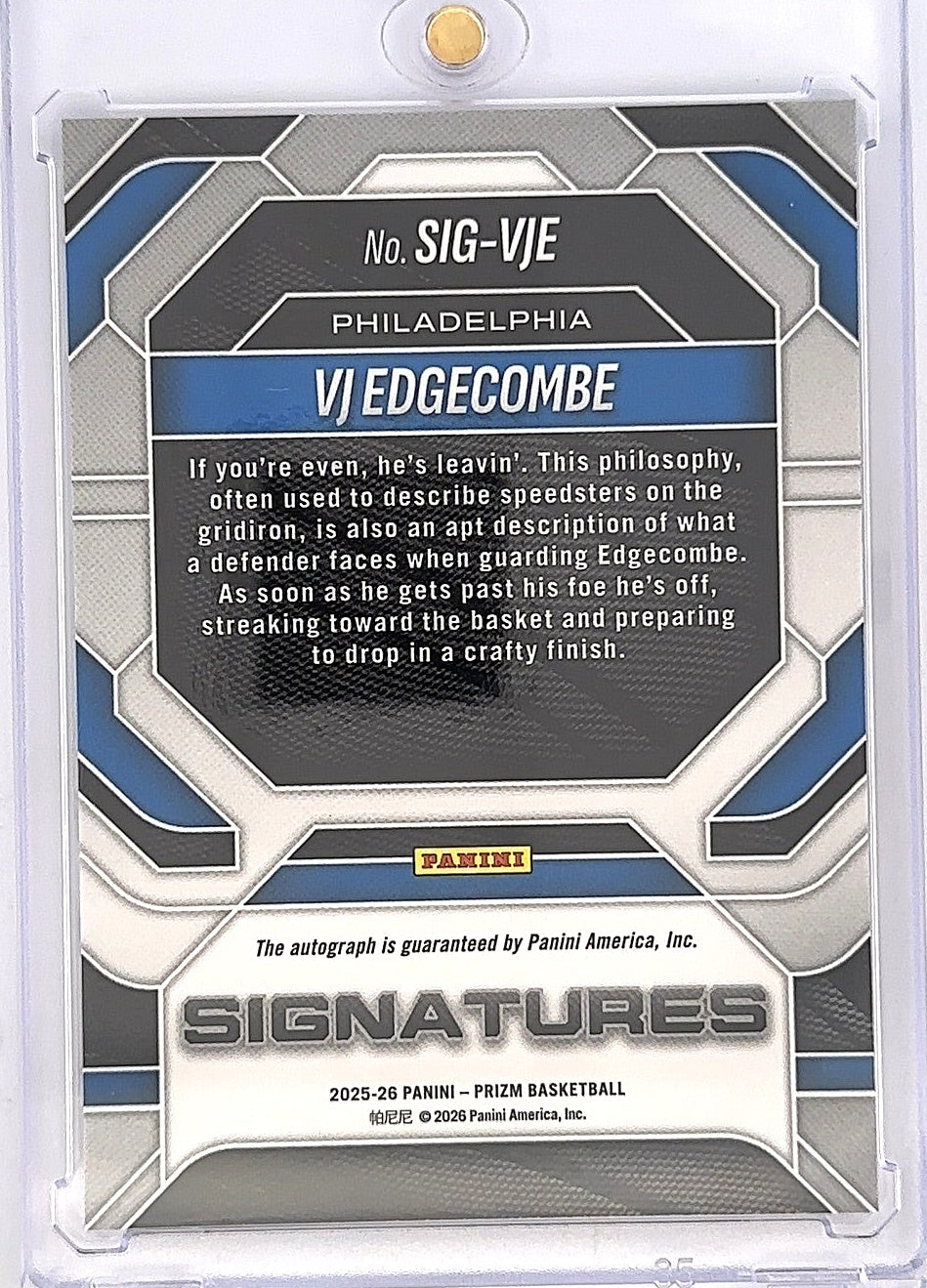 2025 Panini Prizm Signature VJ Edgecombe #SIG-VJE — back