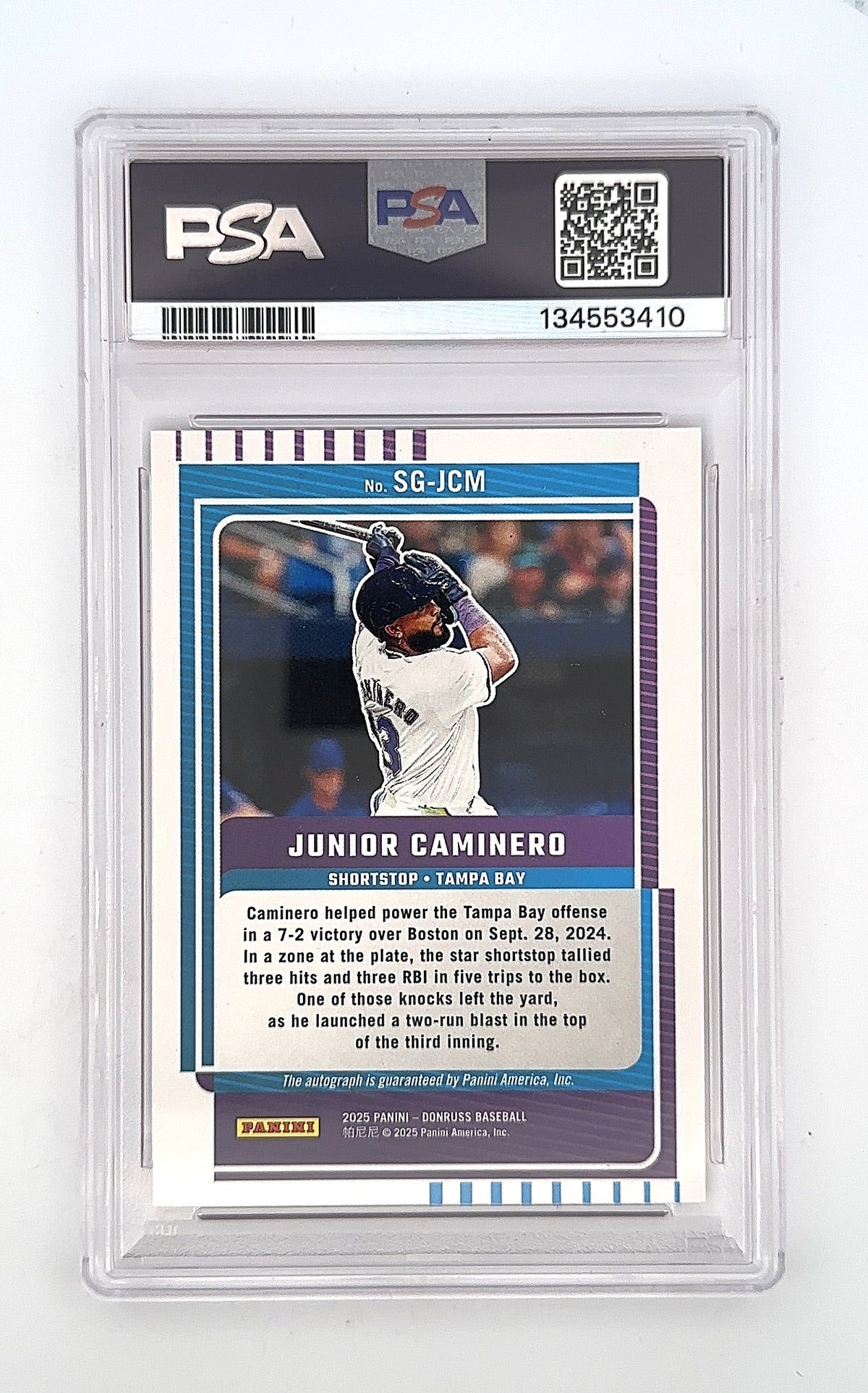 Junior Caminero 2025 Donruss Signature Series PSA MINT 9 — back