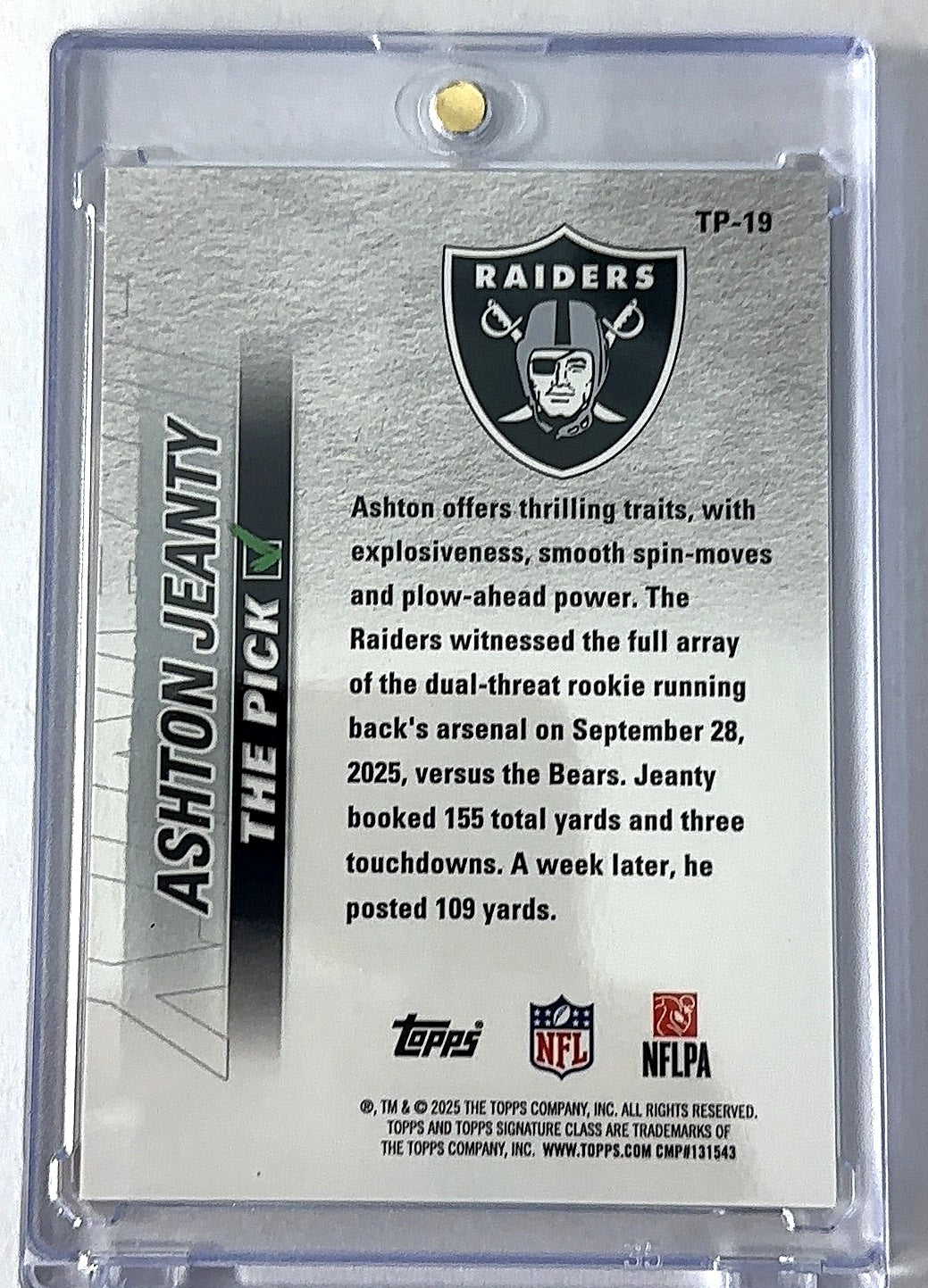 2025 Topps Signature Class The Pick Ashton Jeanty /25  #TP-19 — back