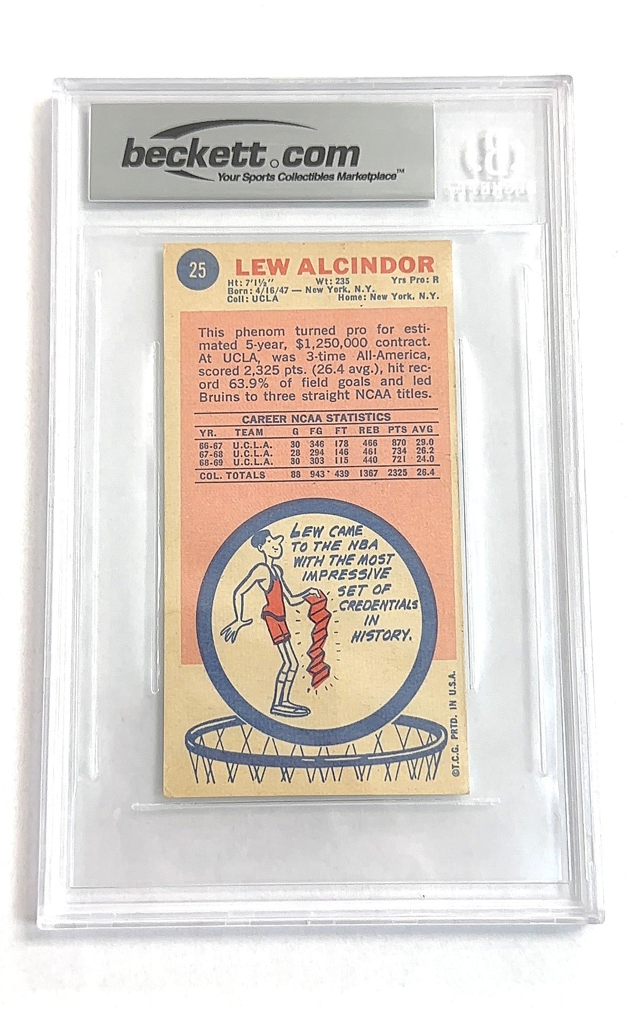 Kareem Abdul-Jabbar 1969-70 Topps #25 Auto/ Auto Grade 10 — back
