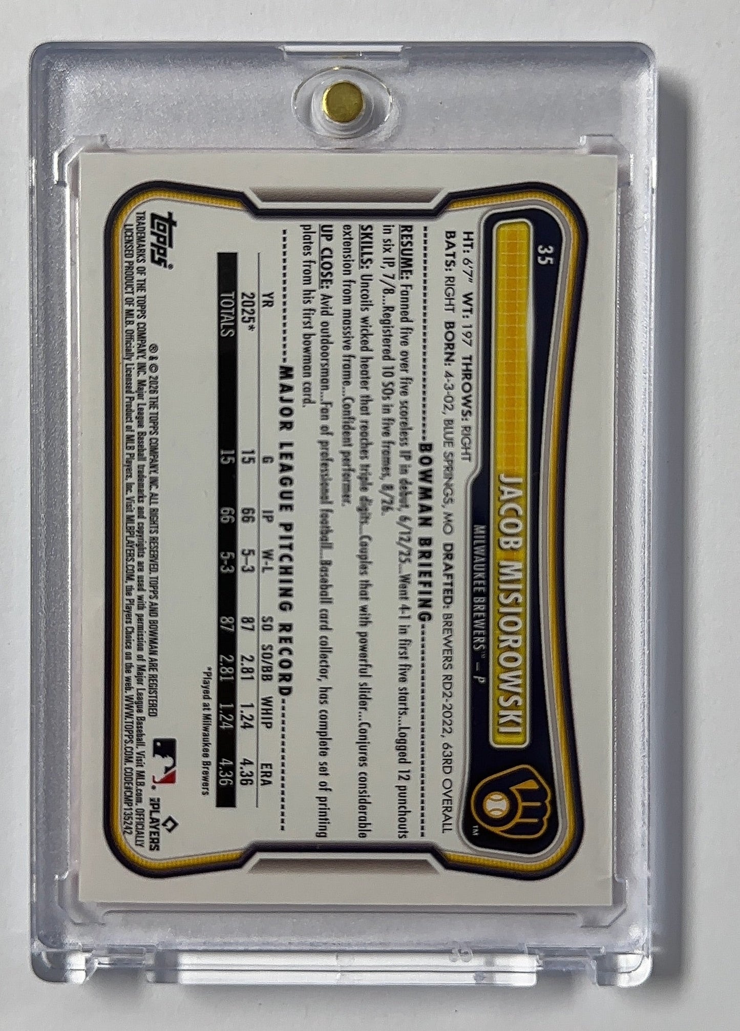 Jacob Misiorowski /25 Bowman Orange — back