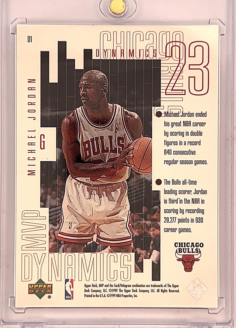 1999 Upper Deck MVP Dynamics Michael Jordan #D1 — back