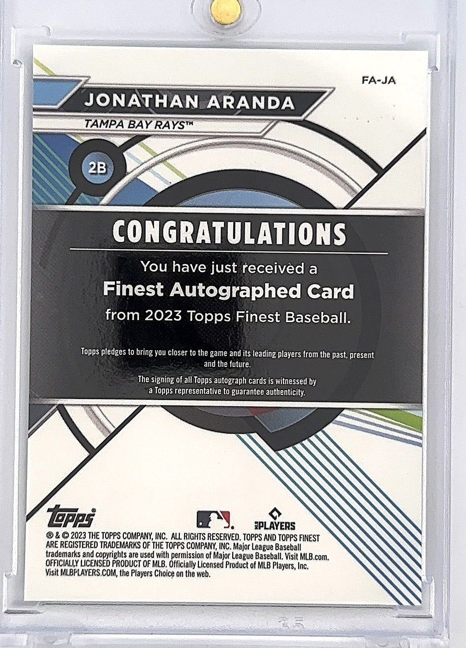 2023 Topps Finest Autographs Jonathan Aranda [Green] #FA-JA — back