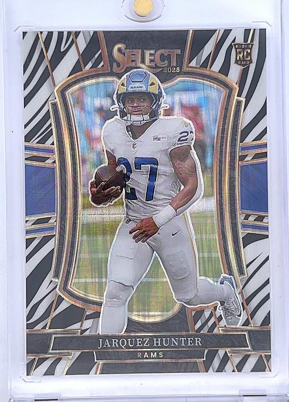 Jarquez Hunter Rookie Zebra Select Prizm #119 — front