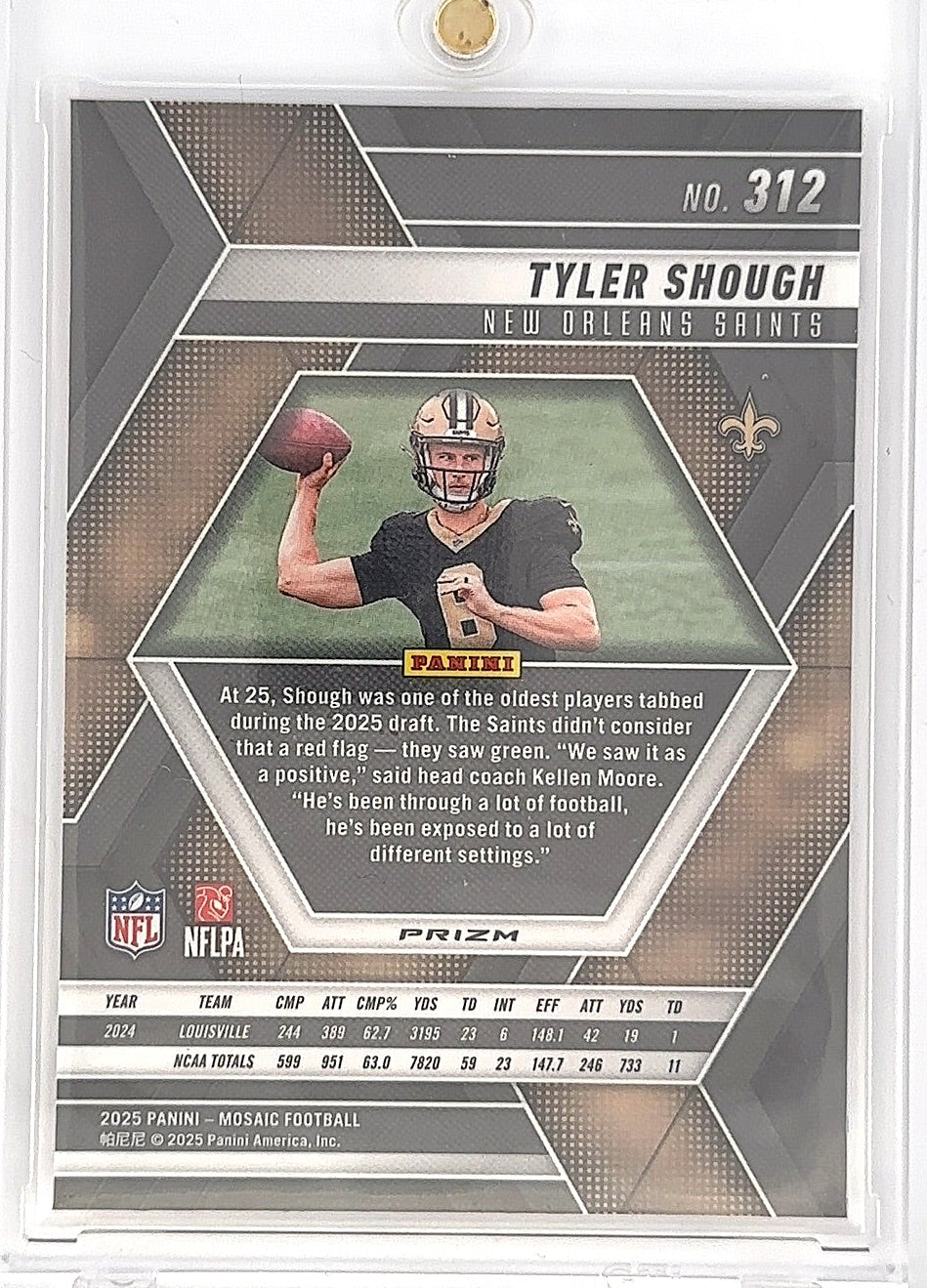 2025 Panini Mosaic Tyler Shough [Honeycomb] #312 — back