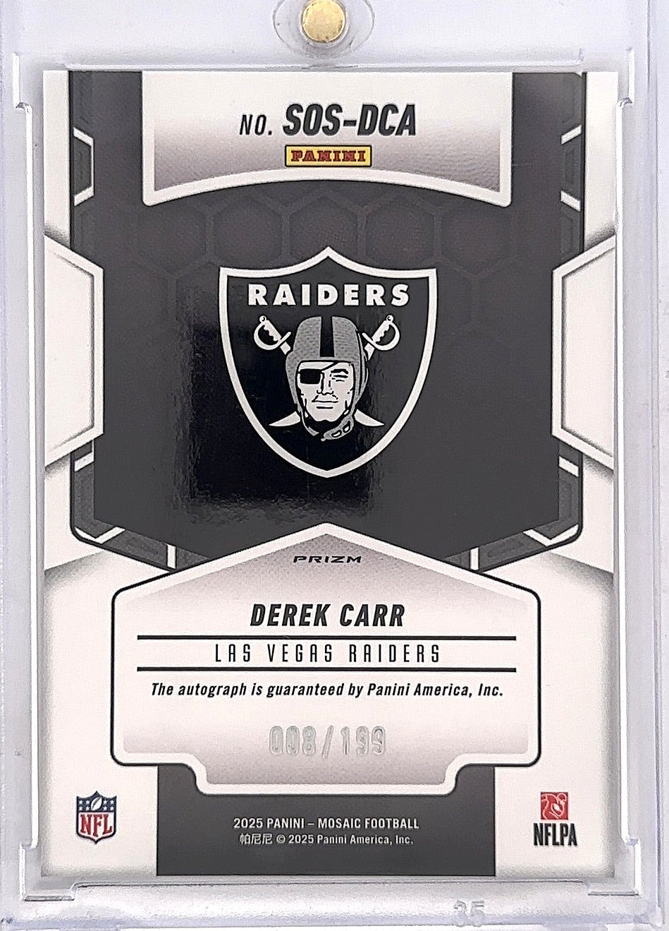 2025 Panini Mosaic Showtime Signatures Derek Carr [Red] #SOS-DCA — back