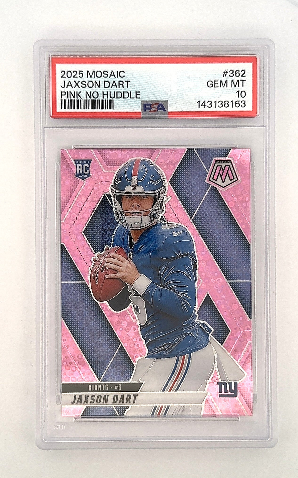 2025 Panini Mosaic Jaxson Dart [No Huddle Pink] #362 PSA 10 — front