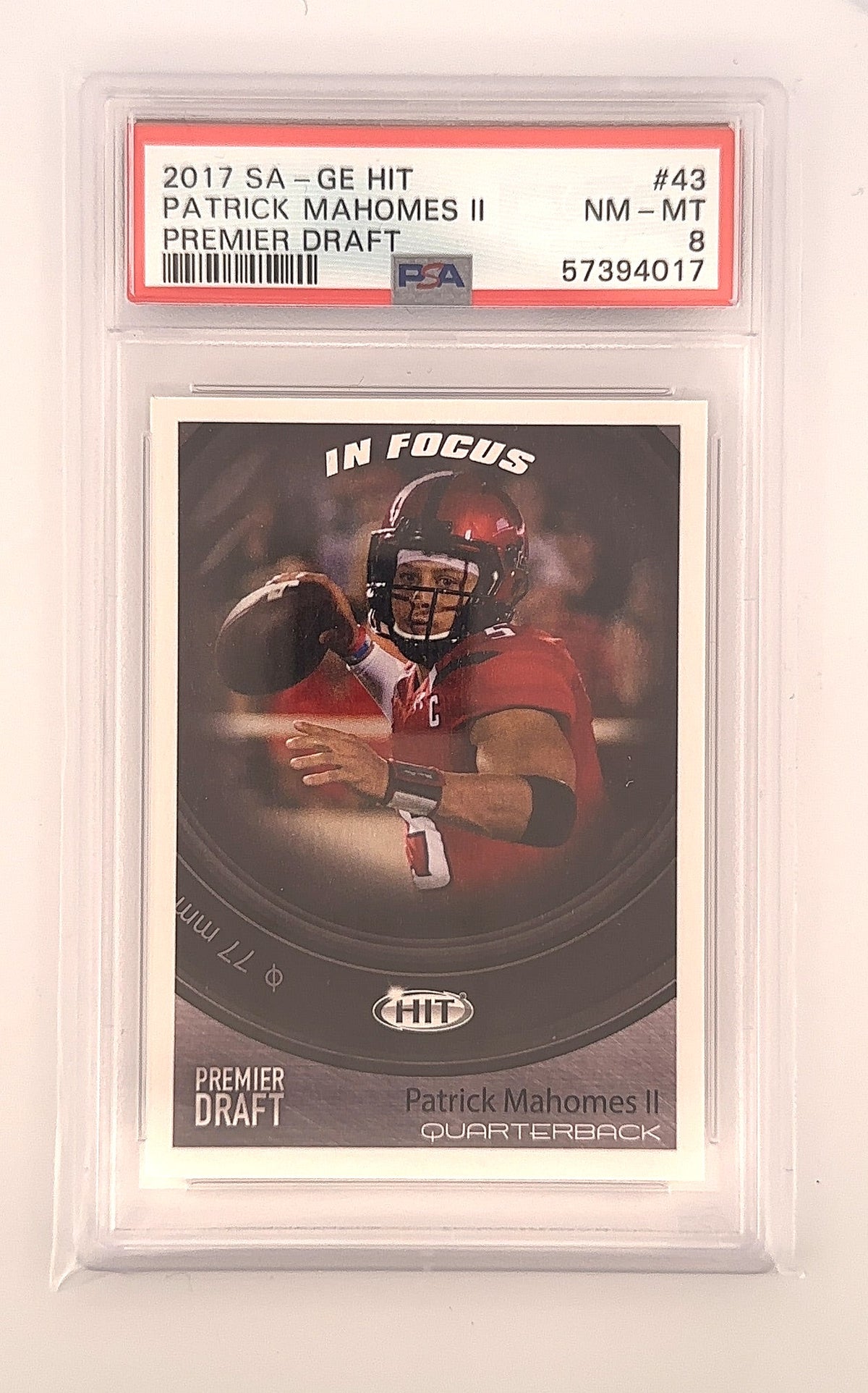 2017 Sage Hit Premier Draft Patrick Mahomes II #43 PSA 8 — front