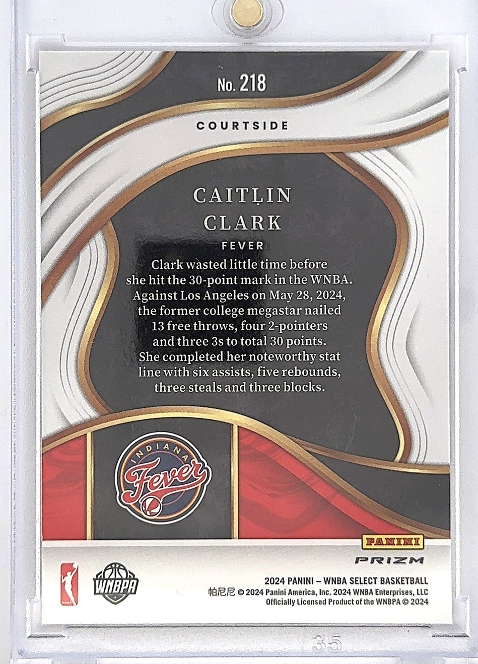 2024 Panini Select WNBA Caitlin Clark [Ice Prizm] #218 — back