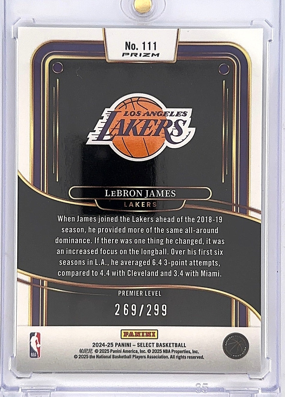 2024 Panini Select LeBron James [Light Blue Prizm] #111 — back