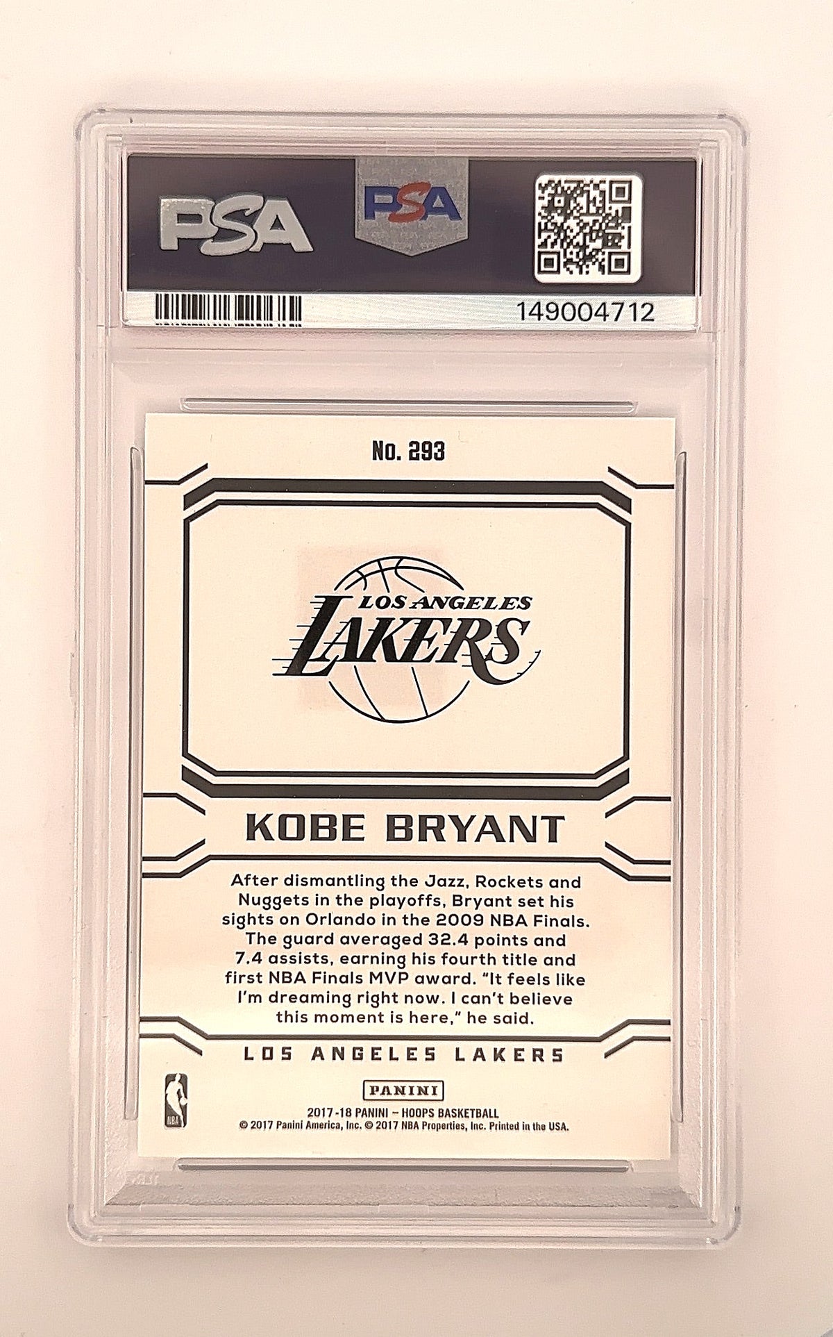 2017 Panini Hoops Kobe Bryant #293 PSA 10 — back