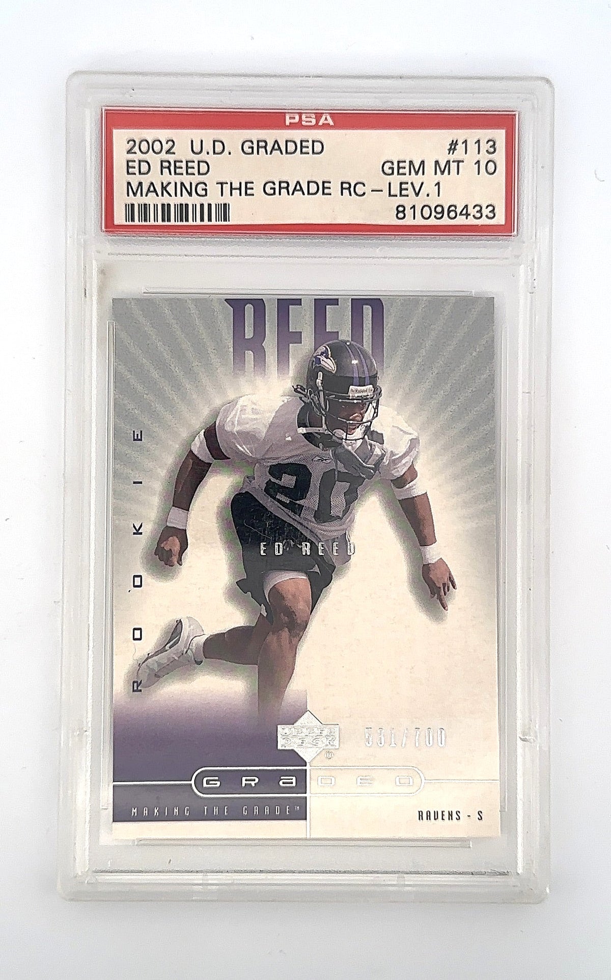 2002 Upper Deck Graded Ed Reed [Making the Grade RC Lev.1] #113 PSA 10 531/700 — front