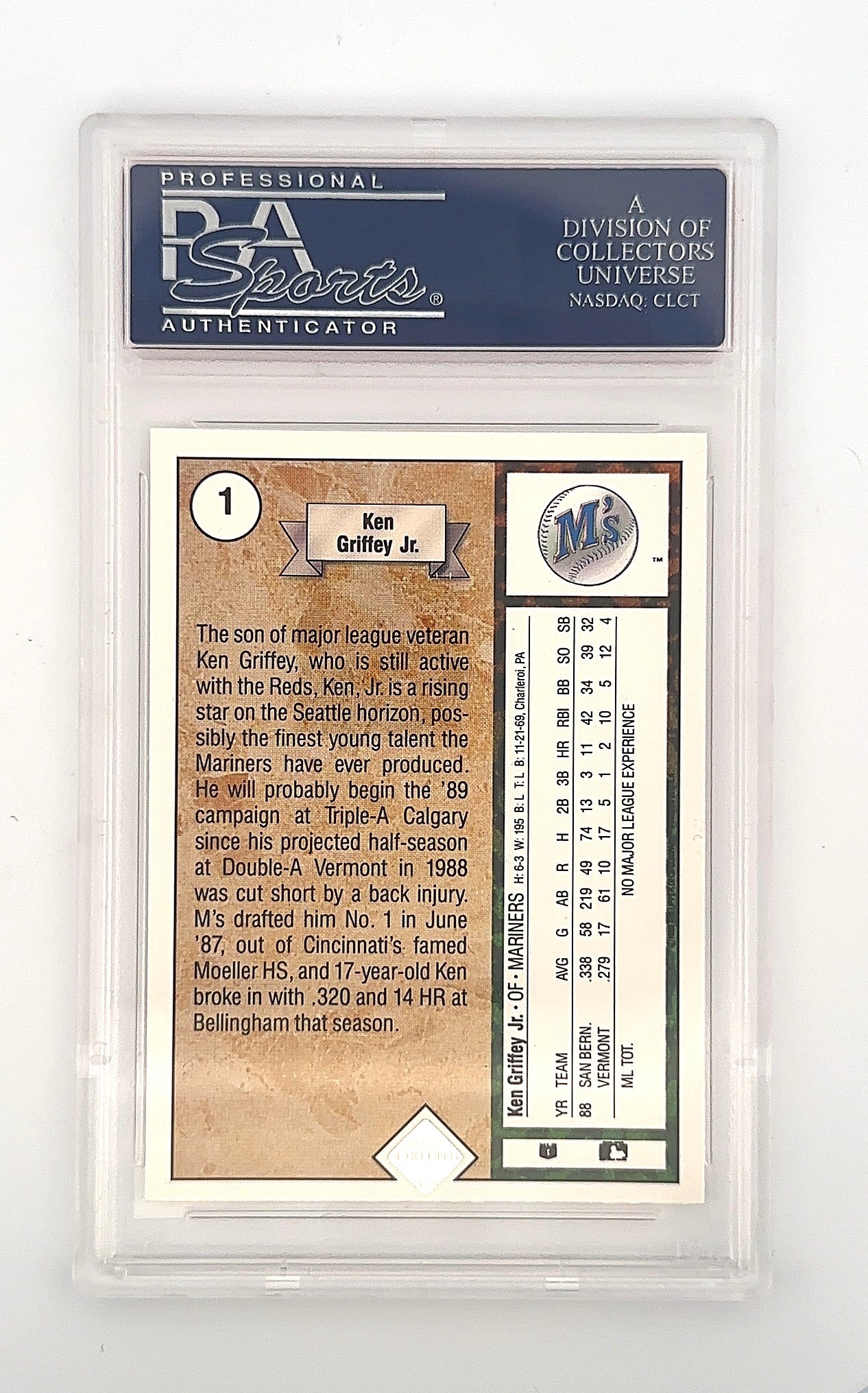 1989 Upper Deck Ken Griffey Jr. [Star Rookie] #1 PSA 9 — back