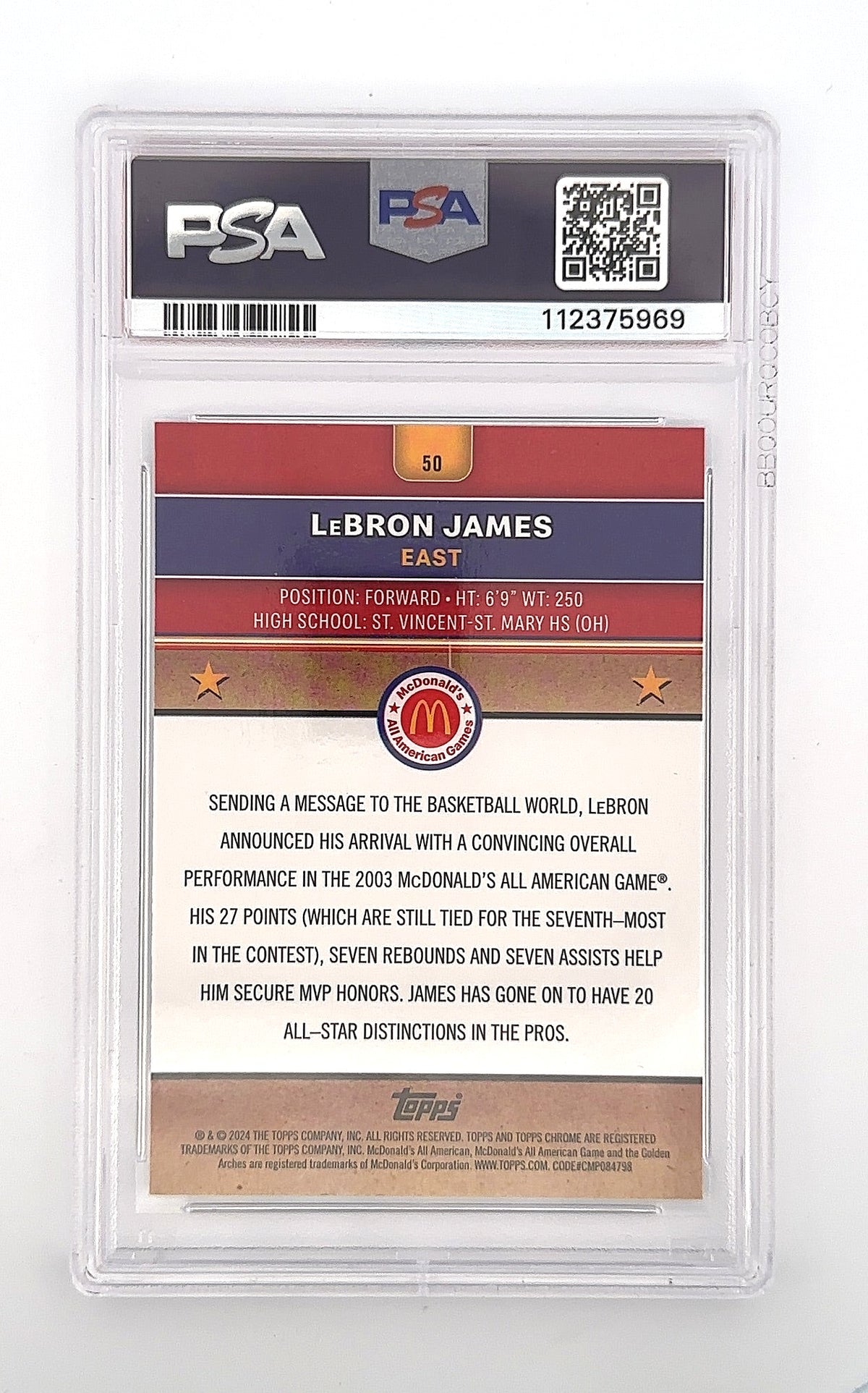 2024 Topps Chrome McDonald’s All American LeBron James [McFlurry Refractor] #50 PSA 10 — back
