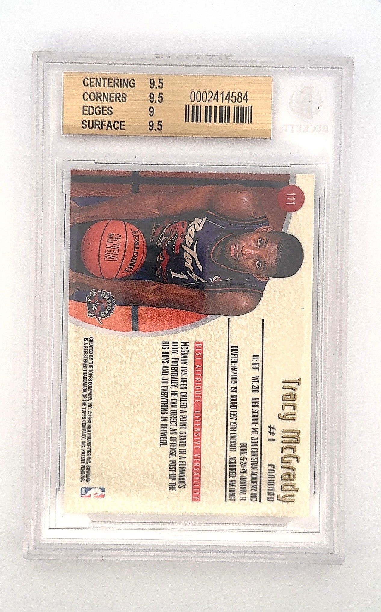 1997 Bowman's Best Tracy McGrady #111 BGS 9.5 — back