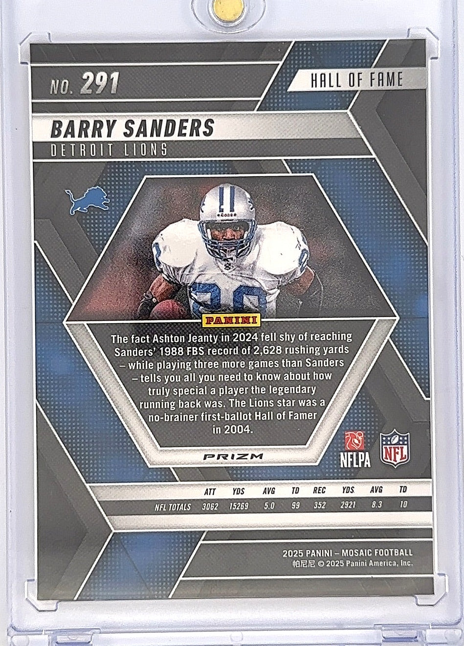 Barry Sanders Hall of Fame Honey Comb #291 — back