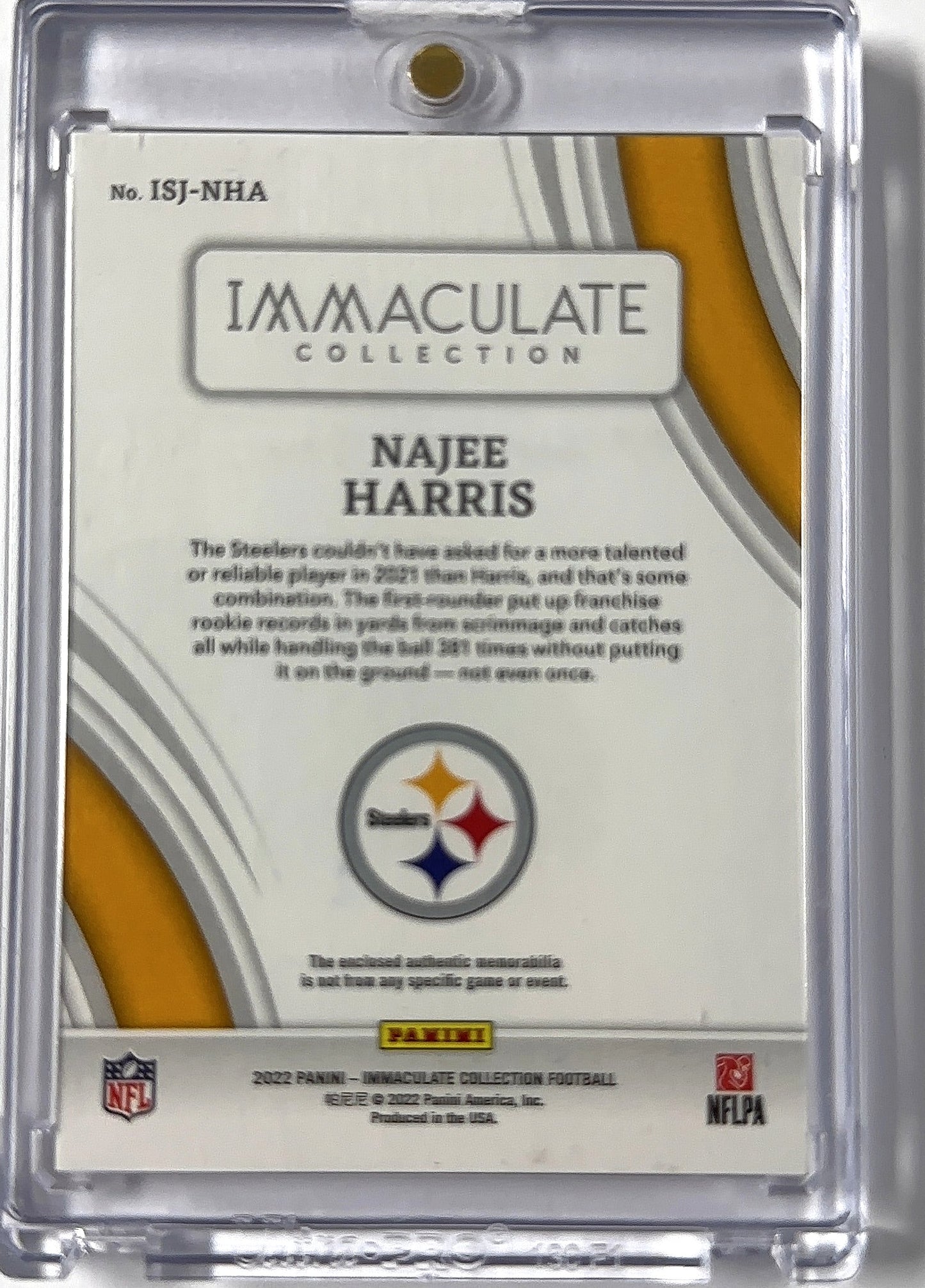 Najee Harris Patch /10 Immaculate Collection — back