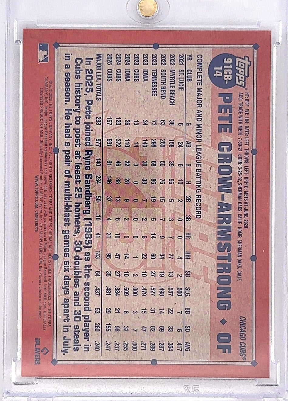 2026 Topps Chrome 1991 Pete Crow-Armstrong [Purple Refractor] #91CB-14 — back