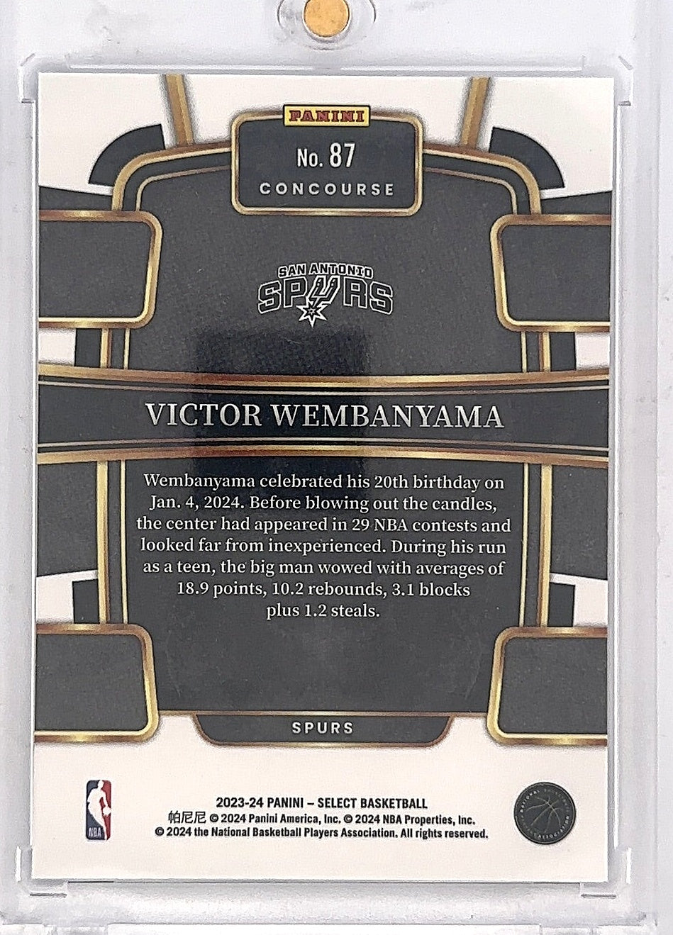 2023 Panini Select Victor Wembanyama [Blue Prizm] #87 — back