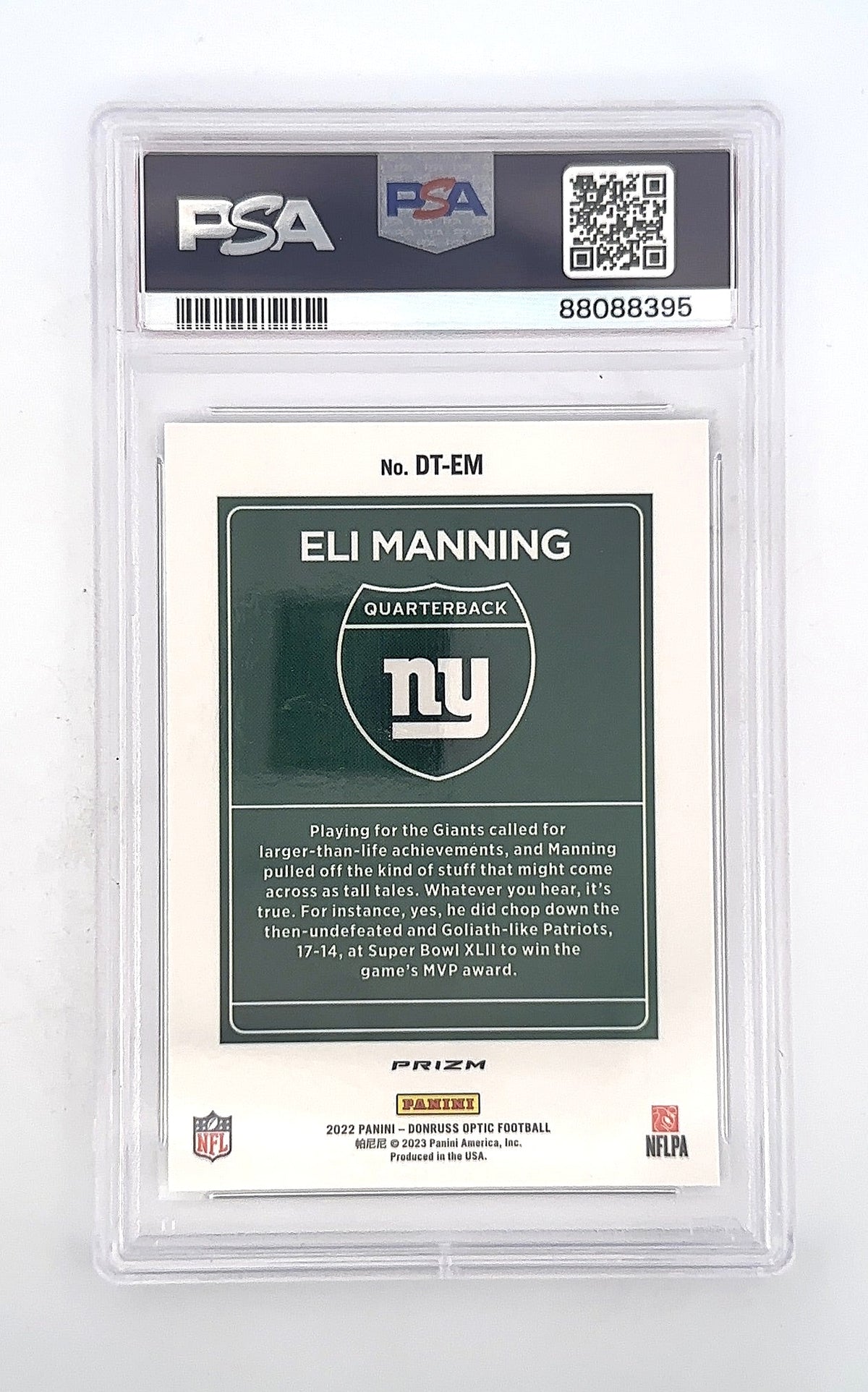 2022 Panini Donruss Downtown Eli Manning #DT-EM PSA 10 — back