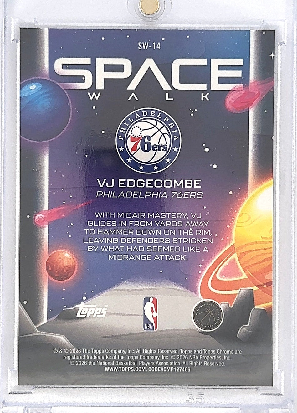 2025 Topps Cosmic Chrome Space Walk VJ Edgecombe [Green Space Dust Refractor] #SW-14 — back