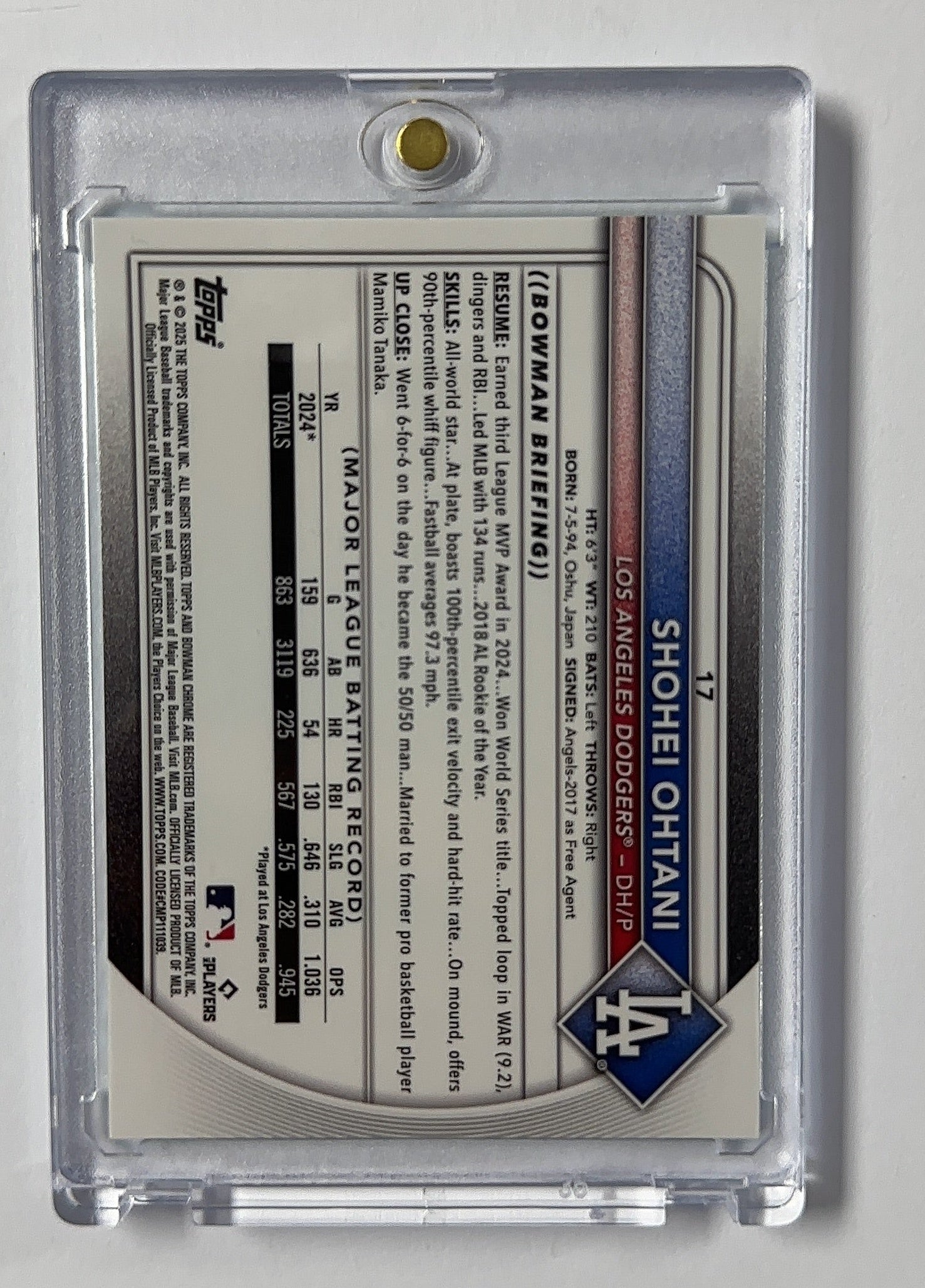 Shohei Ohtani Chrome — back