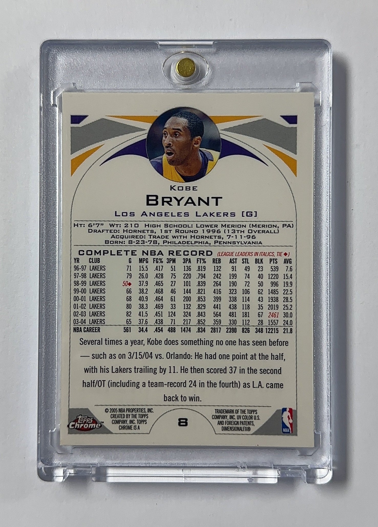 Kobe Bryant Chrome — back