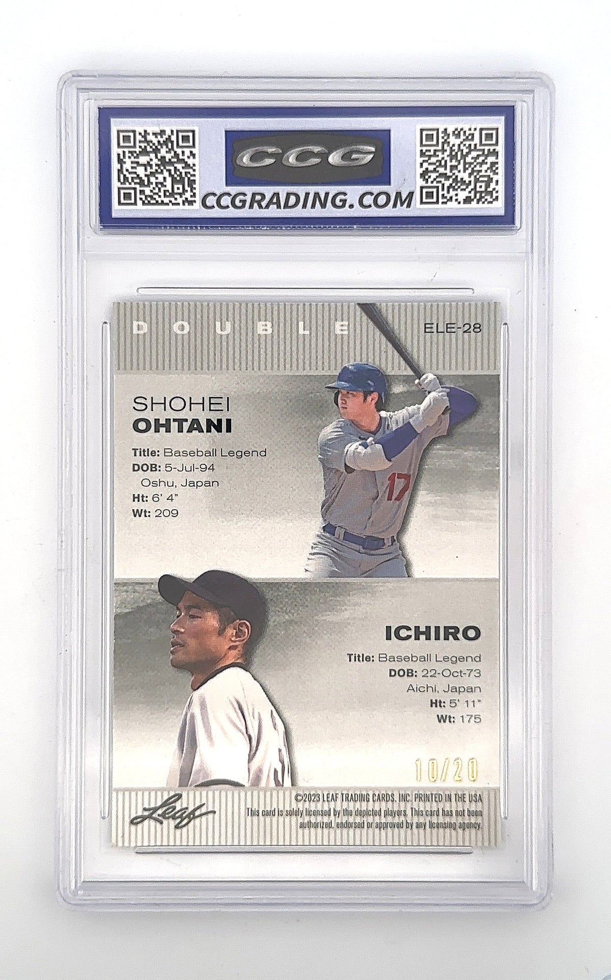 2023 Leaf Shohei Ohtani Shohei Ohtani / Ichiro [Blue Wave] #ELE-28 — back